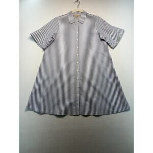 Hope and Harlow striped pearl sleeve shift shirt dress 10 Preppy Casual Office